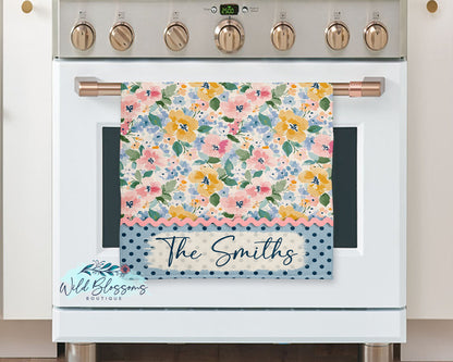 Pastel Spring Wildflowers Personalized Pot Holder And Oven Mitt