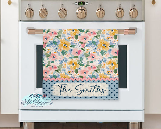 Pastel Spring Wildflowers Personalized Kitchen Towel
