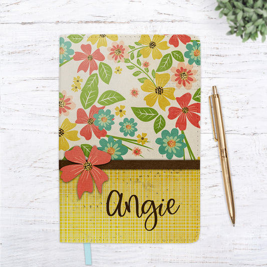 Teal Pink Yellow Wildflower Personalized Journal