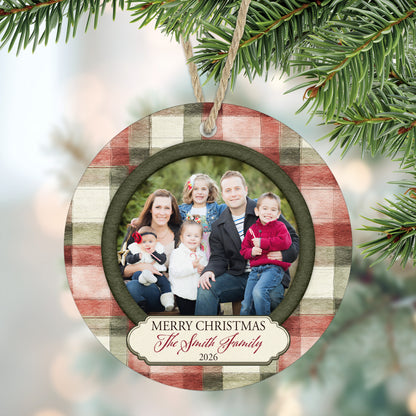 Rustic Christmas Plaid Personalized Photo Ornament