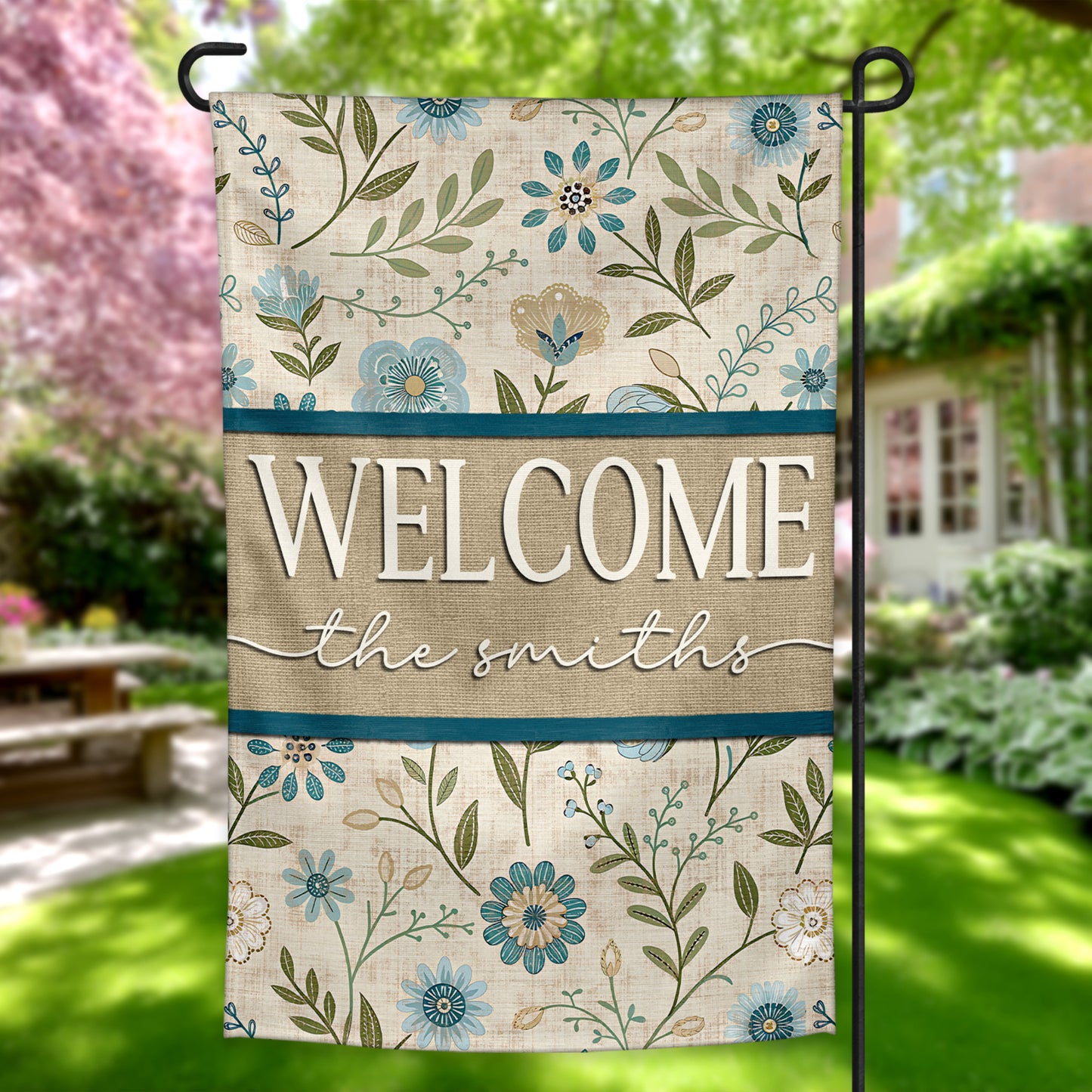 Soft Blue Wildflower Personalized Garden Flag