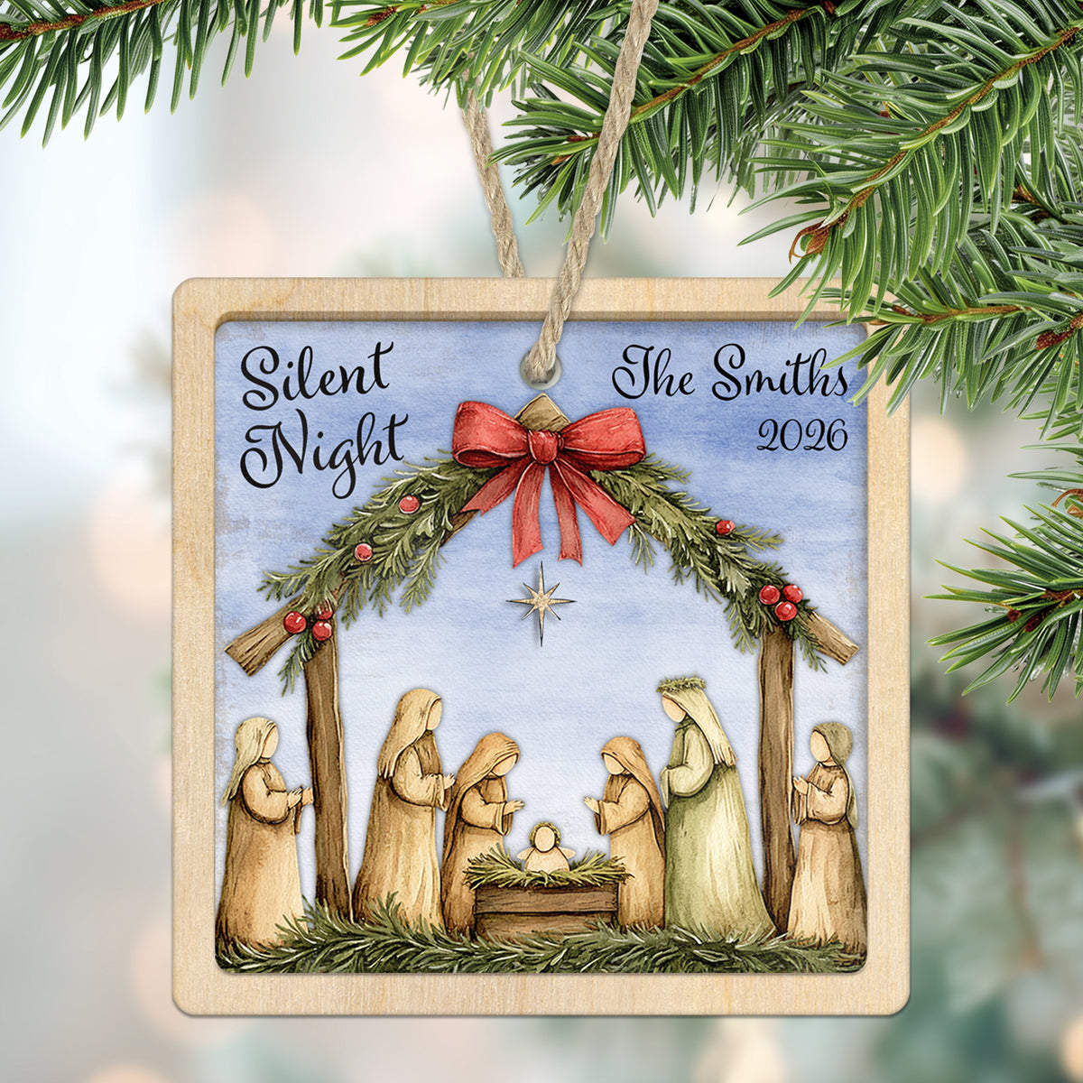 Silent Night Nativity Personalized Christmas Ornament