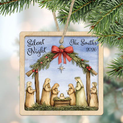 Silent Night Nativity Personalized Christmas Ornament