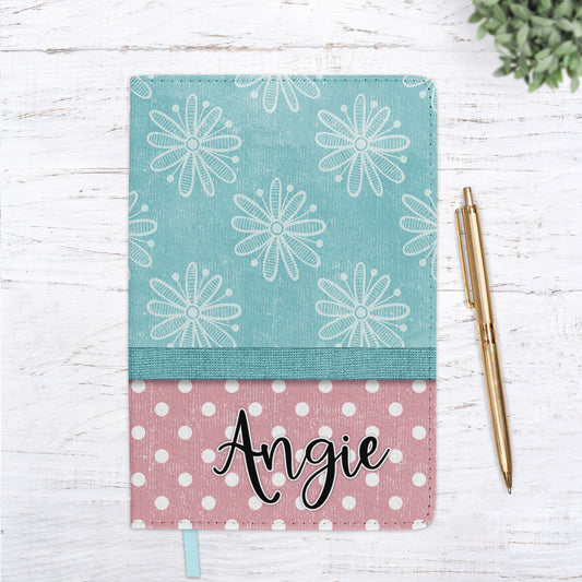 Aqua Daisy Polka Dot Personalized Journal