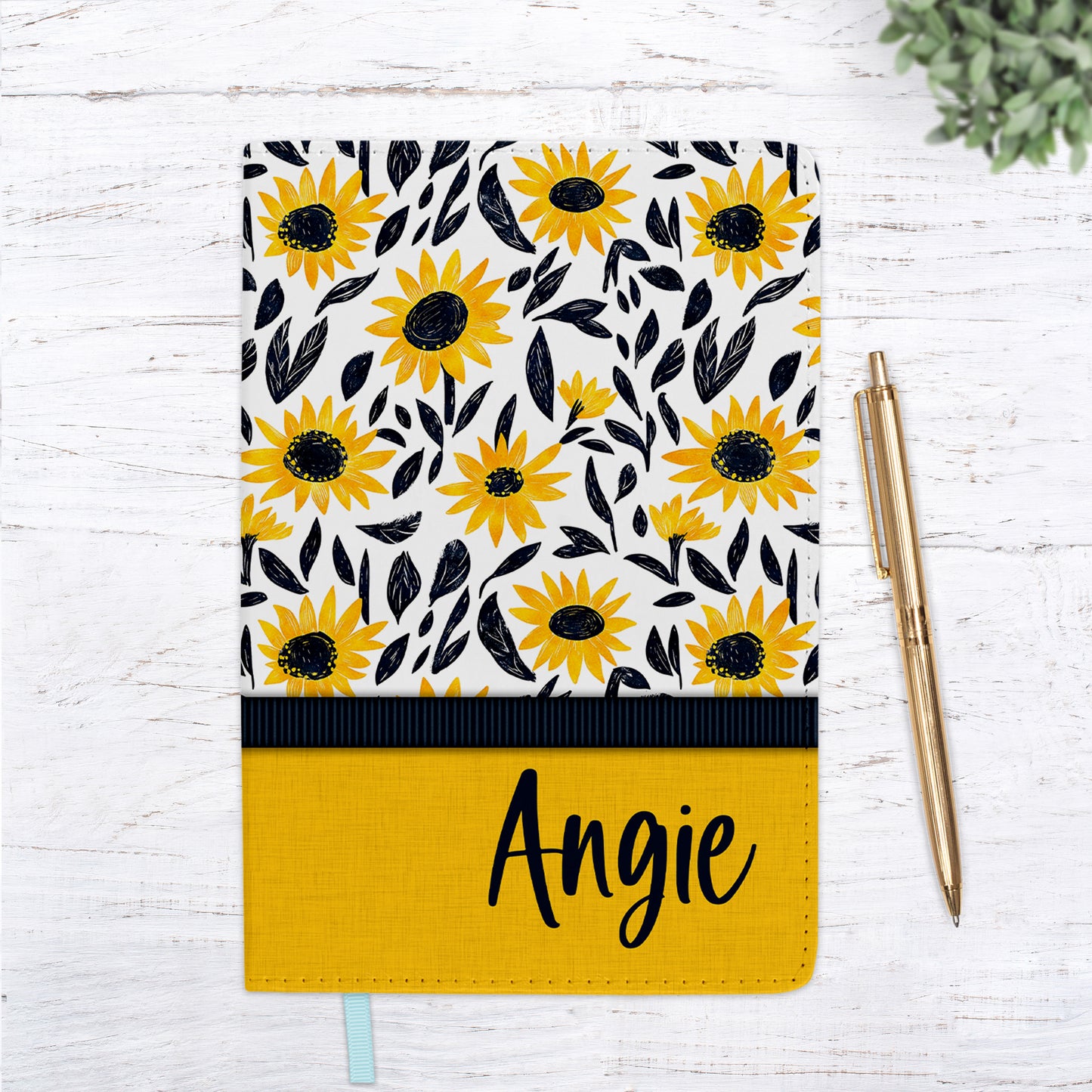 Navy Sunflower Floral Pattern Personalized Journal