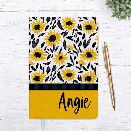 Navy Sunflower Floral Pattern Personalized Journal