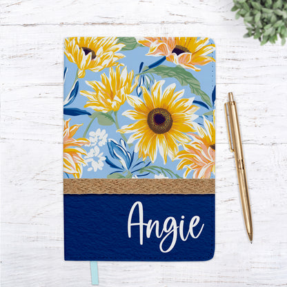 Navy Sunflower Floral Personalized Journal