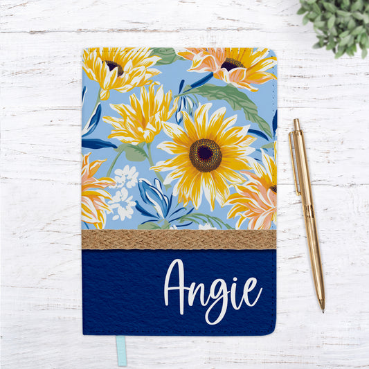 Navy Sunflower Floral Personalized Journal