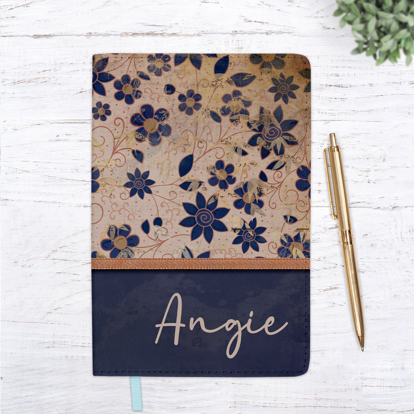 Vintage Peach Navy Floral Personalized Journal