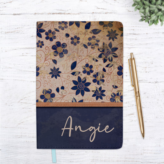 Vintage Peach Navy Floral Personalized Journal