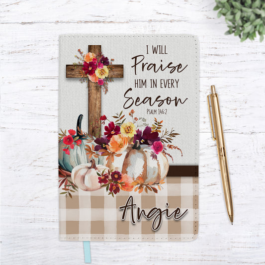 Fall Floral Cross Pumpkin Personalized Journal