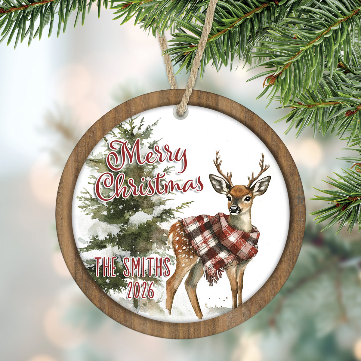 Rustic Christmas Deer Personalized Family Ornament