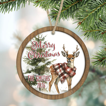 Rustic Christmas Deer Personalized Family Ornament