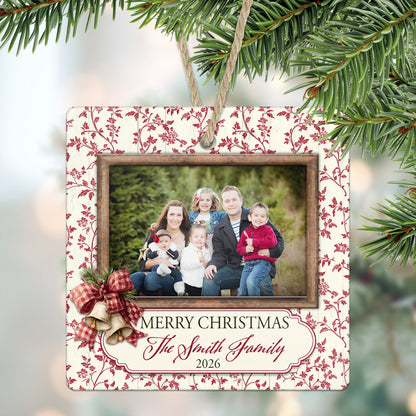 Vintage Red Toile Personalized Christmas Photo Ornament