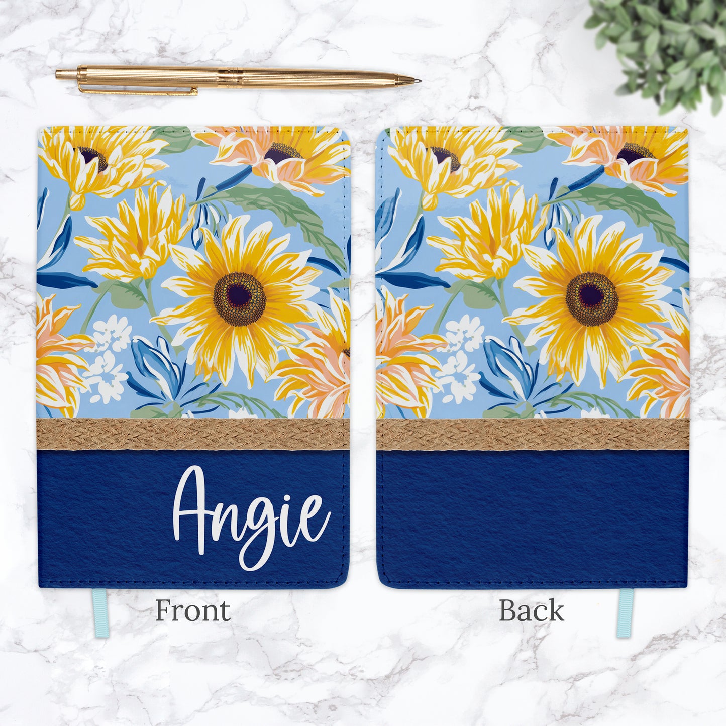 Navy Sunflower Floral Personalized Journal