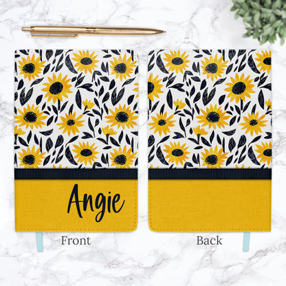 Navy Sunflower Floral Pattern Personalized Journal