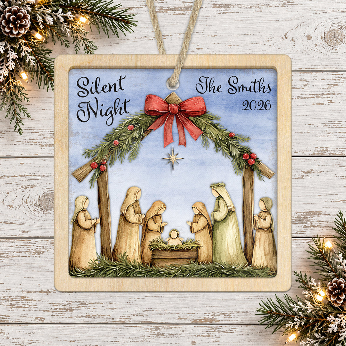 Silent Night Nativity Personalized Christmas Ornament