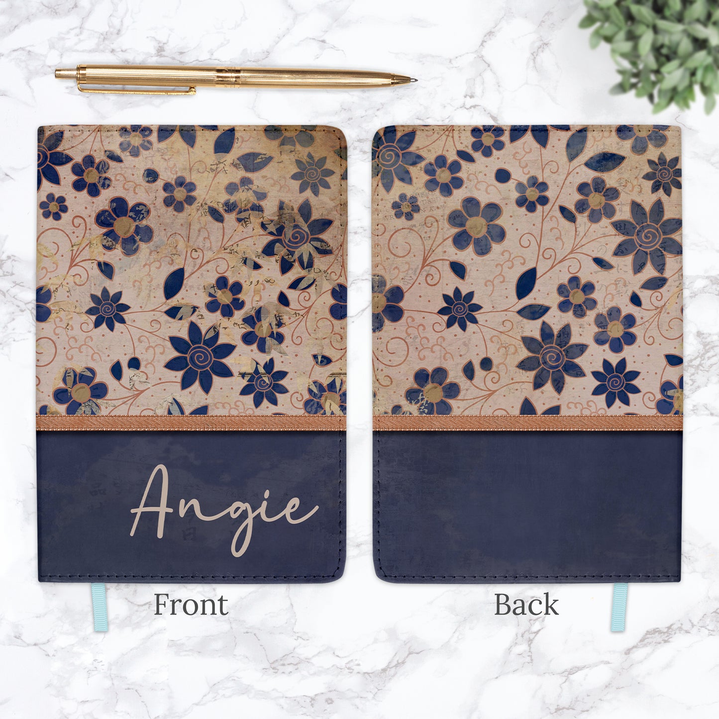 Vintage Peach Navy Floral Personalized Journal