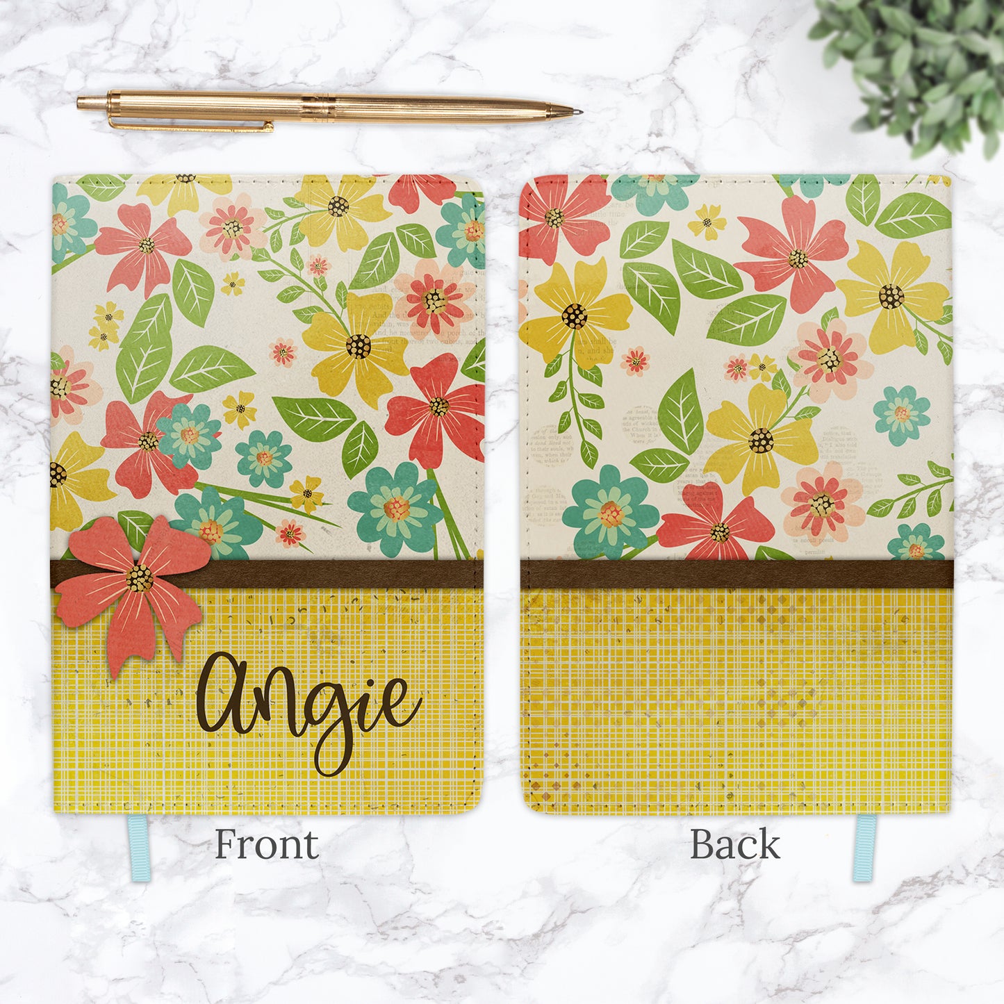 Teal Pink Yellow Wildflower Personalized Journal