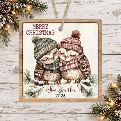 Cozy Christmas Owls Personalized Family Ornament