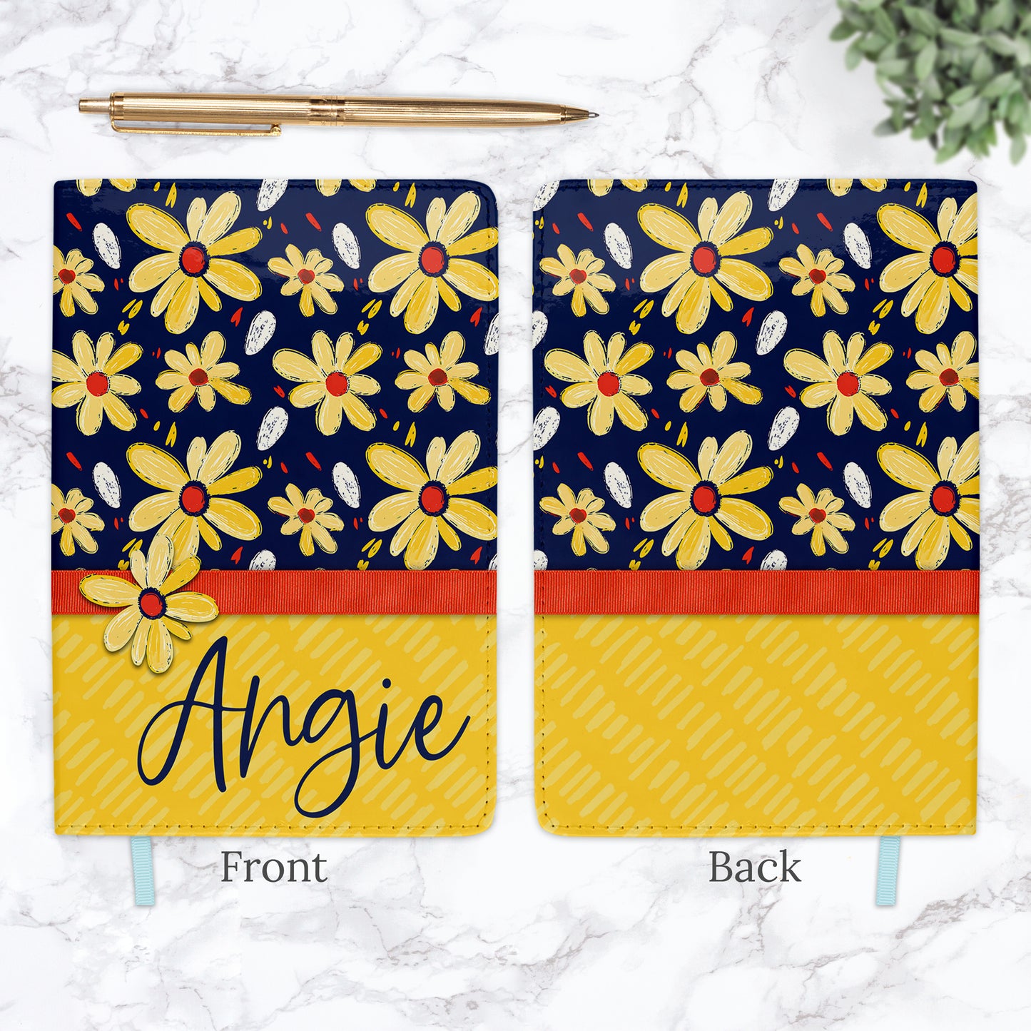 Navy and Yellow Daisy Personalized Journal