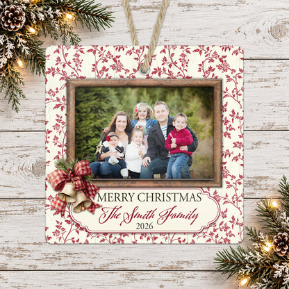 Vintage Red Toile Personalized Christmas Photo Ornament