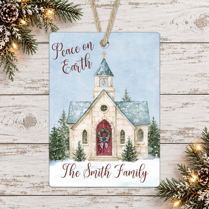 Peace on Earth Winter Church Personalized Christmas Ornament