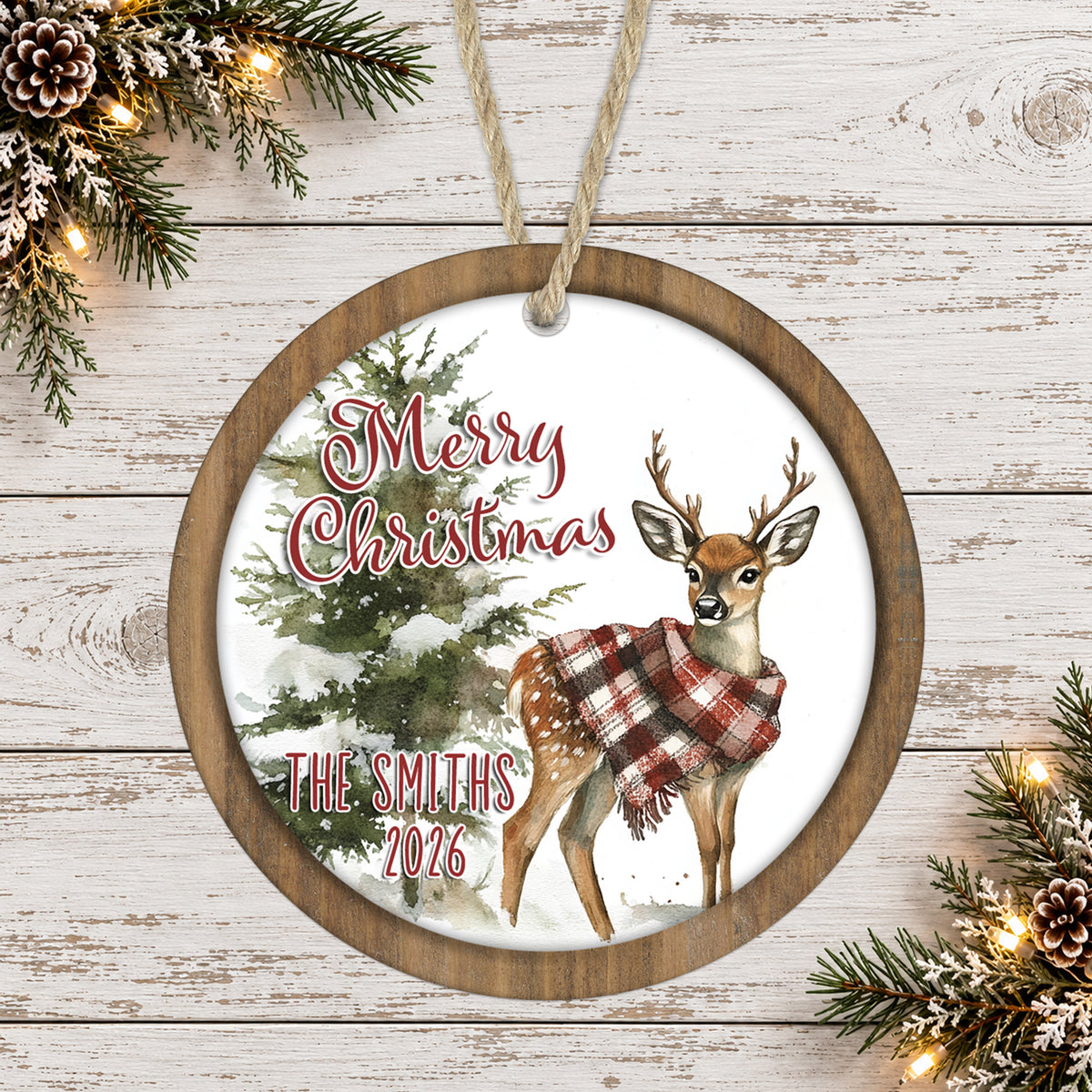 Rustic Christmas Deer Personalized Family Ornament