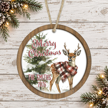 Rustic Christmas Deer Personalized Family Ornament