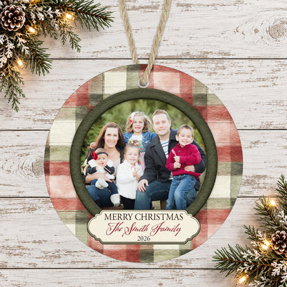 Rustic Christmas Plaid Personalized Photo Ornament
