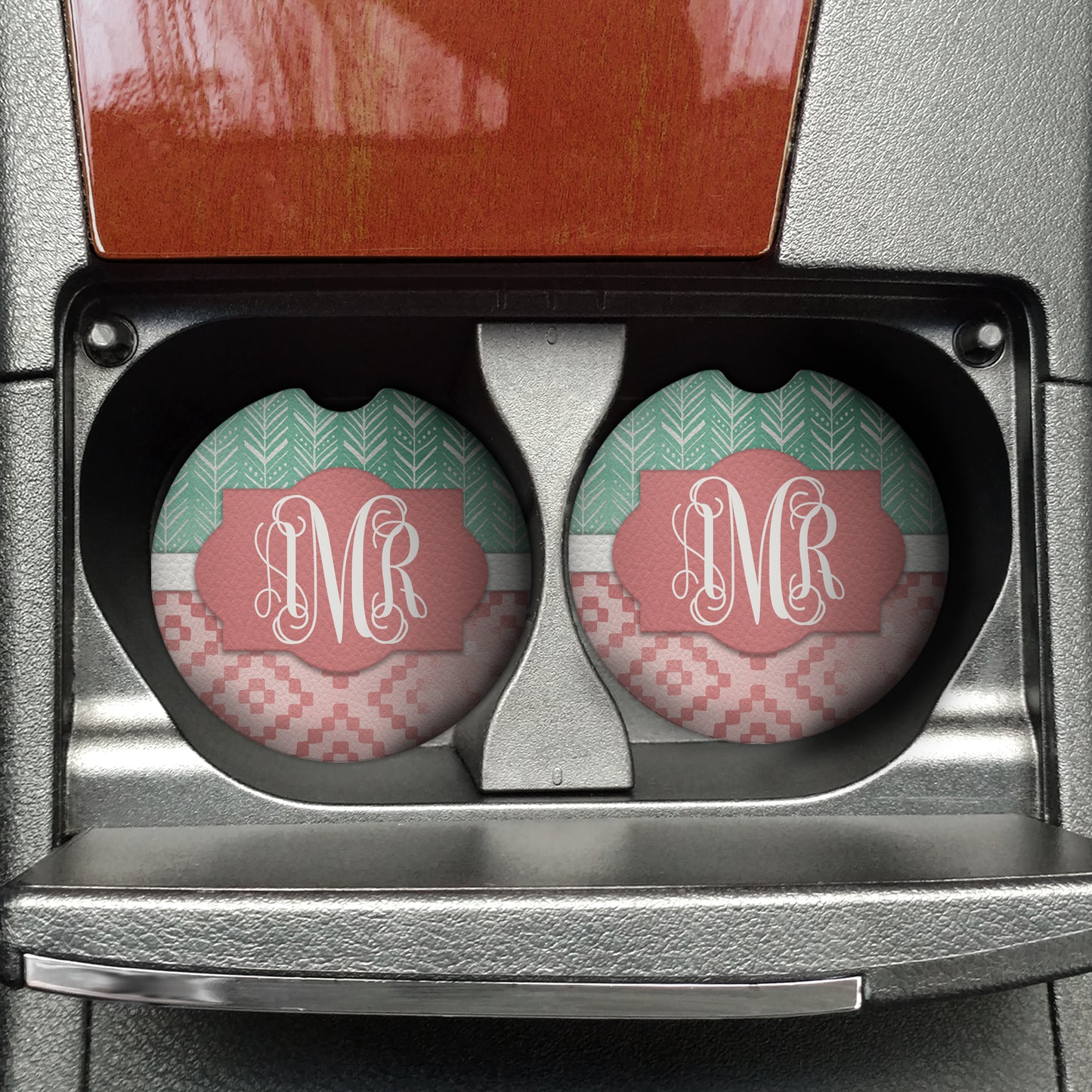Boho Western Mint and Pink Personalized Car Coasters