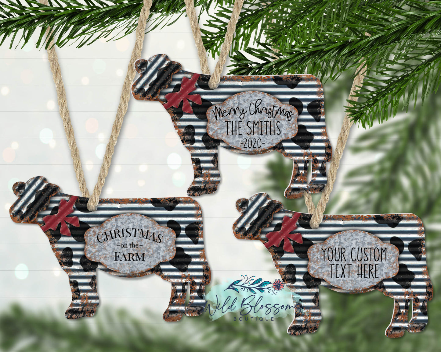 Rustic Metal Farmhouse Cow Ornament