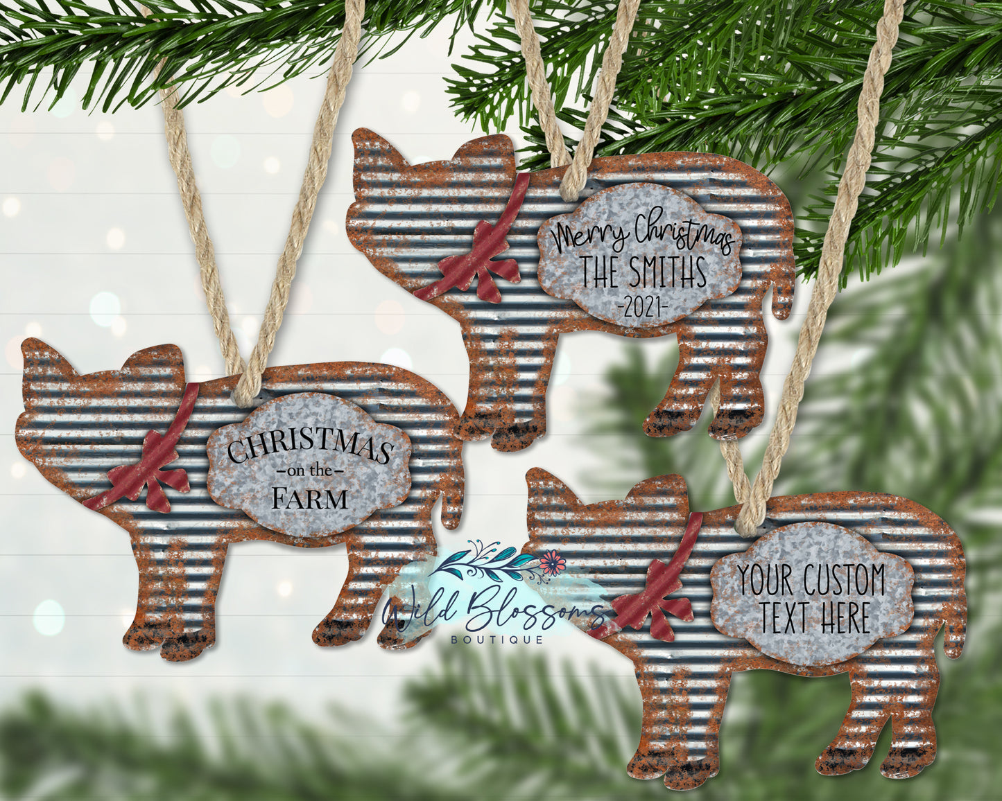 Rustic Metal Farmhouse Pig Ornament
