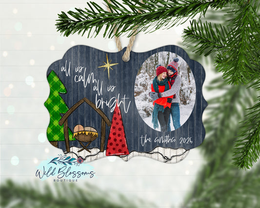Personalized All Is Calm Nativity Scene Benelux Photo Ornament