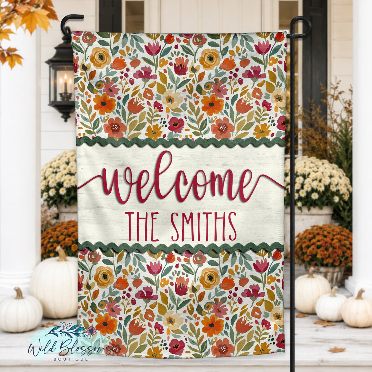 Autumn Wildflower Personalized Fall Garden Flag