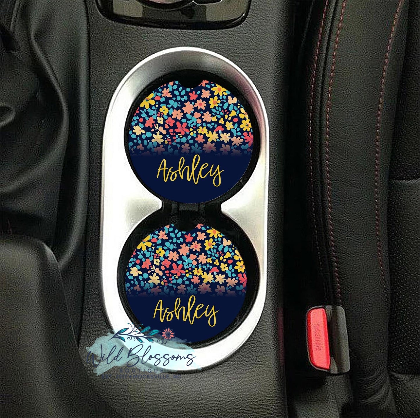 Vintage Wildflower Personalized Car Coasters - 5 Designs To Choose From