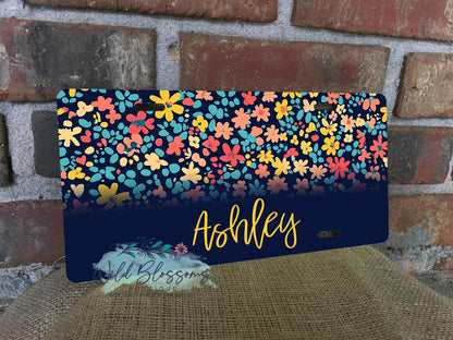 Vintage Wildflower Personalized License Plate - 5 Designs to Choose From