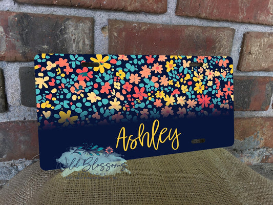 Vintage Wildflower Personalized License Plate - 5 Designs to Choose From