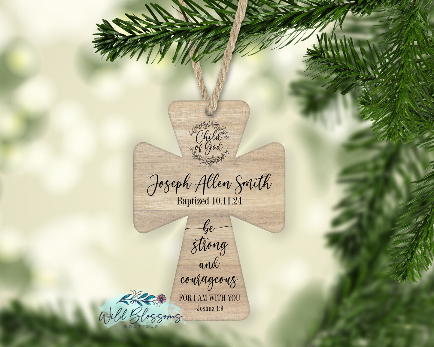 Be Strong and Courageous Wooden Cross Christmas Personalized Ornament
