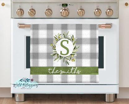 Buffalo Plaid Olive Wreath Glass Cutting Board