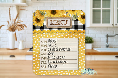 Buffalo Plaid Sunflower And Polka Dot  Menu Dry Erase Board