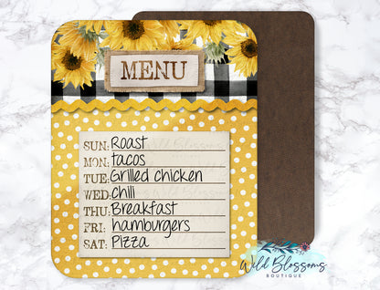 Buffalo Plaid Sunflower And Polka Dot  Menu Dry Erase Board