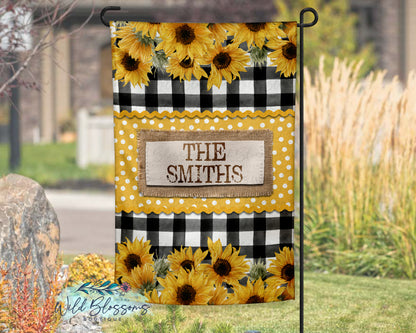 Buffalo Plaid Sunflower And Polka Dot Personalized Glass Cutting Board
