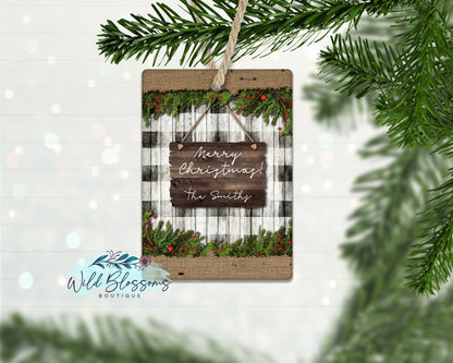 Buffalo Plaid Christmas Branches Personalized Ornament