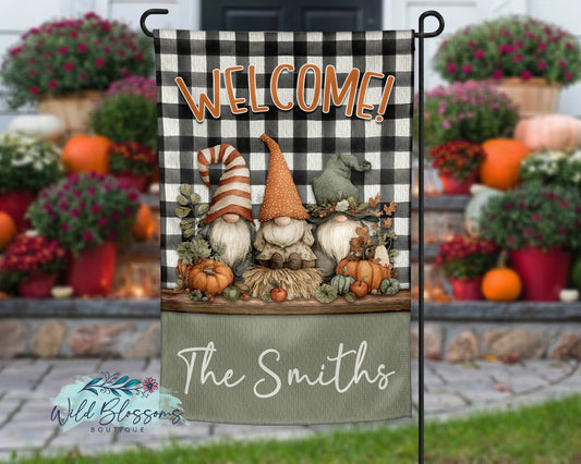 Buffalo Plaid Fall Gnome Personalized Garden Flag