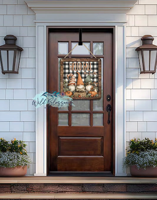 Buffalo Plaid Fall Gnome Personalized Door Hanger
