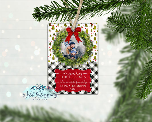 Buffalo Plaid Christmas Tree Personalized Photo Ornament