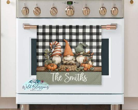 Buffalo Plaid Fall Gnome Personalized Kitchen Towel