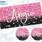 Black And Pink Glitter Personalized Car Coasters
