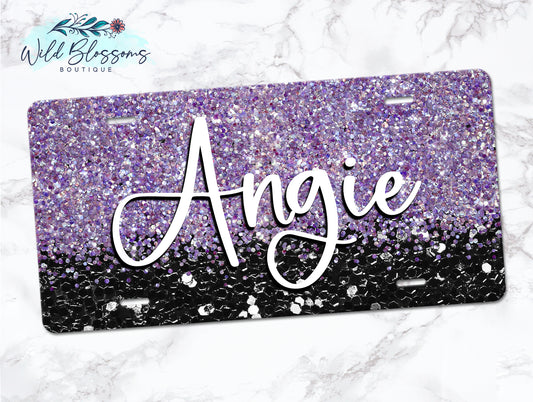 Black And Purple Glitter Personalized License Plate